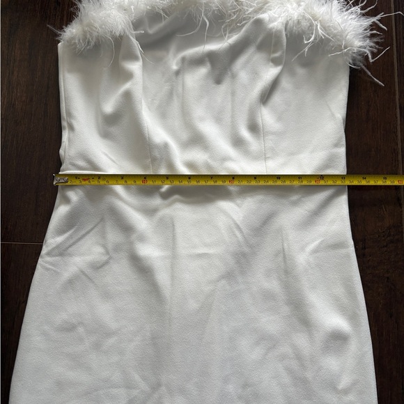White Strapless Dress with Feather Trim Small - Picture 9 of 12